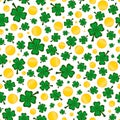 Vector seamless pattern for St. Patrick's Day. Coins and clover. Royalty Free Stock Photo