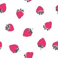 Vector seamless pattern with strawberries isolated on white. Hand-drawn texture with fresh fruits Royalty Free Stock Photo
