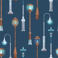 Vector seamless pattern of street lamps