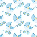 Vector Seamless Pattern with Strollers for Baby Boy Shower Royalty Free Stock Photo