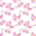 Vector Seamless Pattern with Strollers for Baby Girl Shower Royalty Free Stock Photo