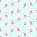 Vector seamless pattern with stylized delicate pink flowers with green leaves. The design is great for wallpapers, scrapbooking,