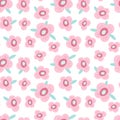 Vector seamless pattern with stylized delicate pink flowers with green leaves. The design is great for wallpapers, scrapbooking,