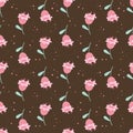 Vector seamless pattern with stylized delicate pink flowers with green leaves. The design is great for wallpapers, scrapbooking,