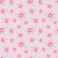 Vector seamless pattern with stylized delicate pink flowers with green leaves. The design is great for wallpapers