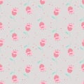 Vector seamless pattern with stylized delicate pink flowers with green leaves. The design is great for wallpapers