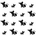 Vector seamless pattern of stylized mice or rats on a white background. For decoration, greeting cards, wrapping paper. Symbol