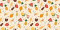 Vector seamless pattern with summer cocktails, ice cream and fruits. Summer holliday, vacation, travel. Royalty Free Stock Photo