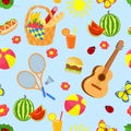 Vector seamless pattern with summer picnic set Royalty Free Stock Photo