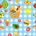 Vector seamless pattern with summer picnic set Royalty Free Stock Photo