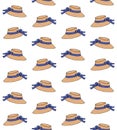 Vector seamless pattern of sun beach straw hat