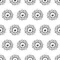 Vector seamless pattern with sunflowers. Black and white illustration Royalty Free Stock Photo