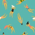 Vector seamless pattern with swimming women. Design element