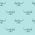 Vector seamless pattern of the symbol of the new 2021. Silhouette of a bulls muzzle with long horns in blue and