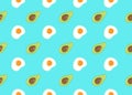 Vector seamless pattern on teal background with avocado and fried egg as a template for packaging, textile