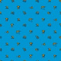 Vector seamless pattern template with linear color icons, builder hand tools isolated on blue background