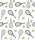 Vector seamless pattern of tennis rackets and ball Royalty Free Stock Photo