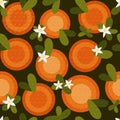Vector seamless pattern, texture,background, wallpaper with oranges, white flowers and green leaves. orange blossom. Royalty Free Stock Photo