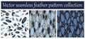 Vector seamless pattern or texture collection,set. Feather prints. Royalty Free Stock Photo