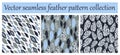 Vector seamless pattern or texture collection,set. Feather prints. Royalty Free Stock Photo