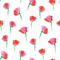 Vector seamless pattern with textured childlike stylized flowers