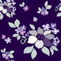 Vector seamless pattern textured flowers on a violet background. Royalty Free Stock Photo