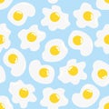 Vector seamless pattern on the theme of breakfast with scrambled eggs on a blue background. Royalty Free Stock Photo