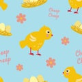 Vector seamless pattern on the theme of Easter and spring. Cartoon illustration