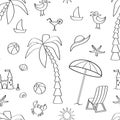 Vector seamless pattern on the theme of rest on the sea, coloring page Royalty Free Stock Photo