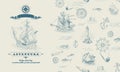 Seamless pattern with vintage-style sea navigation items Royalty Free Stock Photo