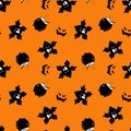 Vector seamless pattern to Halloween. Black silhouettes on a orange background