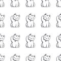 Vector seamless pattern with traditional japan cute mascot. Hand drawn texture with cat raised paw isolated on white. Sketch of