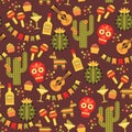 Vector seamless pattern with traditional Mexican symbols.
