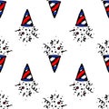 Vector seamless pattern of triangular cracker in the colors of the American flag. hand-drawn doodles in the style of an isolated Royalty Free Stock Photo