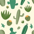 Vector seamless pattern with tropical cactus with flowers inspired by exotic tropical garden succulents
