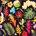 Vector seamless pattern with tropical flowers