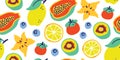 Vector seamless pattern with tropical fruits white