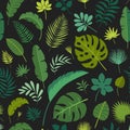 Vector seamless pattern tropical leaves.
