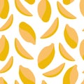 Vector seamless pattern with tropical mango fruit. For design packaging, textile, background, design postcards and posters Royalty Free Stock Photo