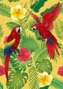 Seamless pattern tropical plants and red macaw bird Royalty Free Stock Photo