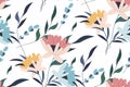 Vector seamless pattern. Tropical seamless leaves pattern. Hand drawn creative flowers. Colorful artistic background with blossom Royalty Free Stock Photo