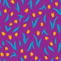 Vector seamless pattern with tulip on violet Royalty Free Stock Photo
