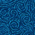 Vector seamless pattern of turquoise spirals of lines and corners on a blue background.Texture of flowing shapes and lines with Royalty Free Stock Photo