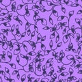 lilac vector seamless pattern twigs with leaves and curls. charcoal pencil drawing contour silhouettes of leaves