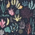 Vector seamless pattern with underwater ocean coral reef plants Royalty Free Stock Photo