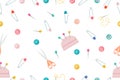 Vector seamless pattern using sewing tools. Vector illustration in a flat style Royalty Free Stock Photo