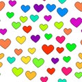 Vector seamless pattern with valentine rainbow hearts on white. Abstract vector pattern suitable for printing children`s prints o