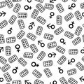 Vector seamless pattern with various in doodle style contraceptives isolated on a white background. Vector outline illustration