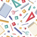 Vector seamless pattern with various school supplies on a white background. Back to school Royalty Free Stock Photo