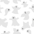 Vector seamless pattern with vector ghosts. Halloween party background with funny spooks. Scary digital paper for Autumn Samhain